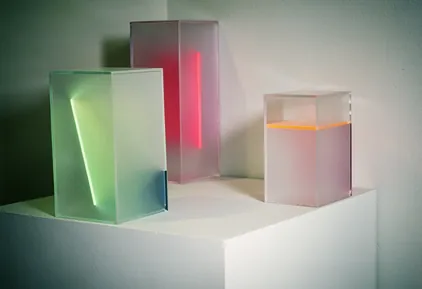 Abstract frosted acrylic color-block study, art direction by Renuvo Design Inc.