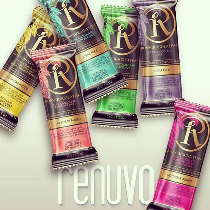 Ross Chocolates protein and chocolate bar flavor lineup, packaging design by Renuvo Design Inc.